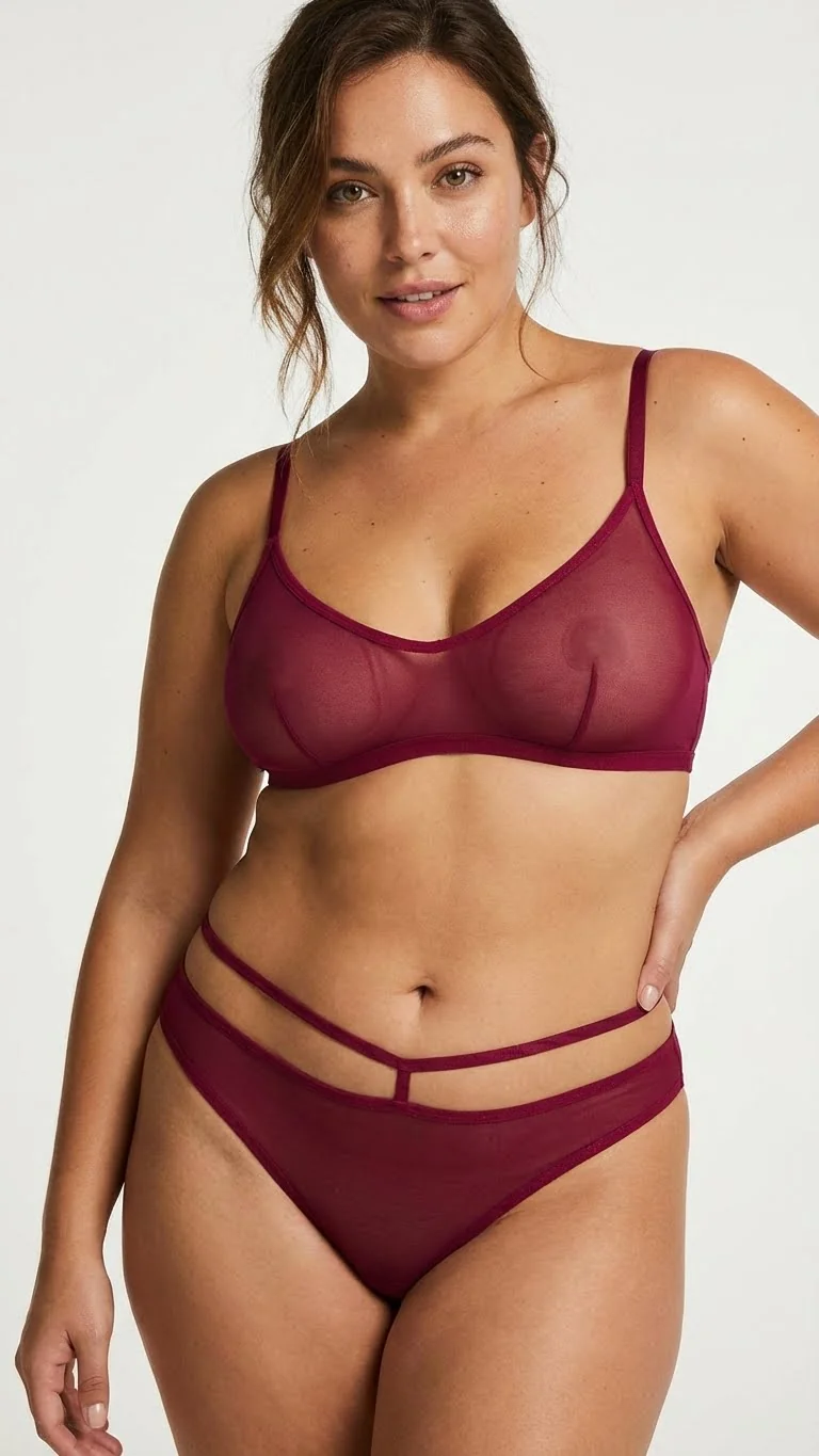 Arkası Çapraz Bantlı Tül Tanga Hot Pink - Önü Transparan ve Kafes Detaylı String - Yan Görünüm - LunaIntim